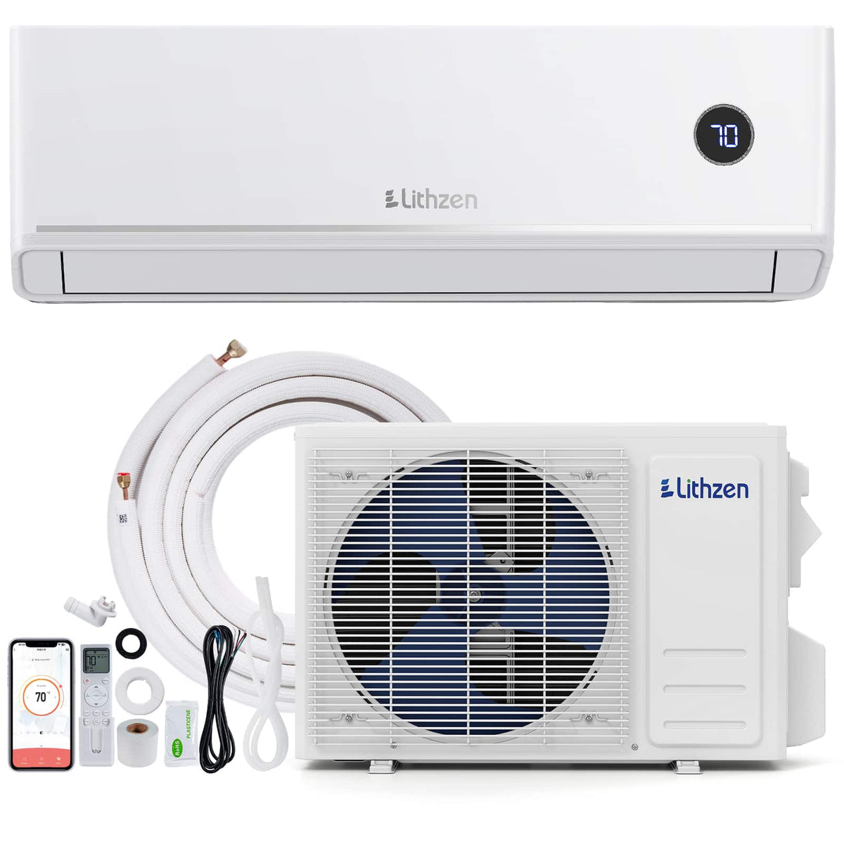 Lithzen - 18000 BTU Mini Split Air Conditioner & Heater, 208/230V 18.2 SEER2 Wifi Enabled - White-208/230V