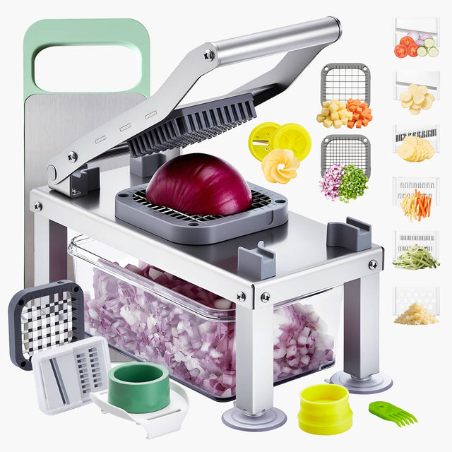 Front. VEVOR - Vegetable Chopper Mandoline Slicer, All-in-1 Food Veggie Cutter with 9 Stainless Steel Blades - Bright Silver.