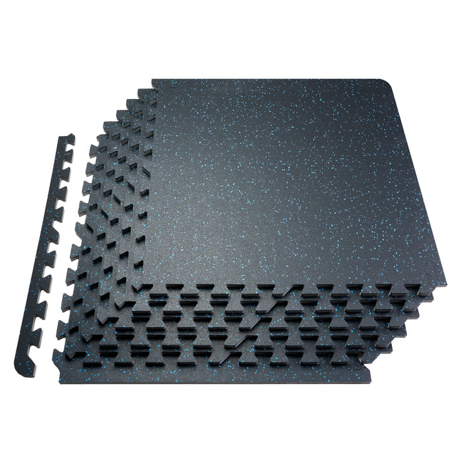 Front. VEVOR - 0.56 Inch Thick Gym Floor Mats, 6 Tiles Rubber Top with EVA Foam, 25" x 25" Gym Flooring Workout Mats - Blue.