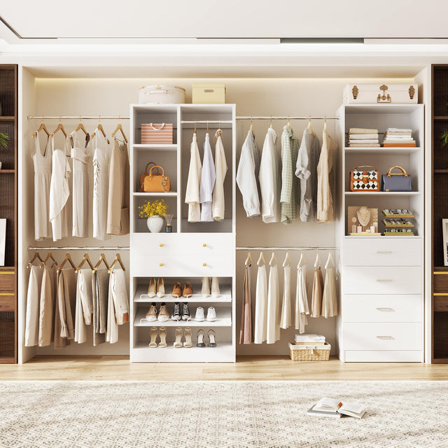 Front. Aheaplus - 49''-127'' Adjustable Closet Organizer System with 6 Drawers, 4 Hanging Rods, and Shelves - White.