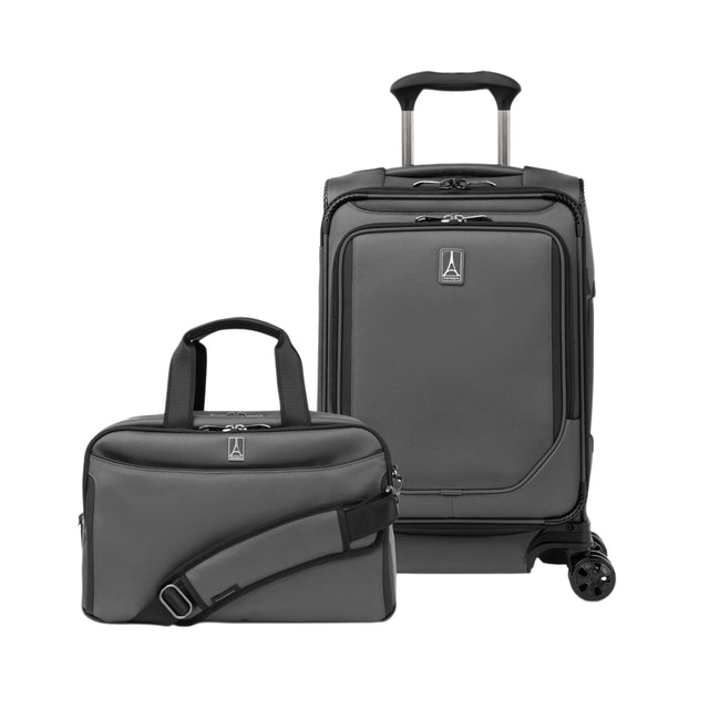 Front. Travelpro - Crew Classic 2 Piece Set - 21" Carry On Spinner & Underseat Travel Tote Bag - Titanium Grey.