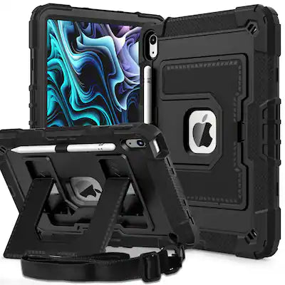 Dteck - Heavy Duty Rugged Case for Apple iPad A16 (11th Generation, 2025) with Multi-Angle Kickstand and Shoulder Strap