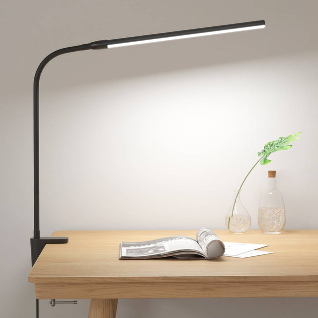 Front. Lepro - Clip-on Gooseneck LED Desk Lamp, USB-Powered with 3 Color Modes 10 Brightness, 360°Adjustable - Black.