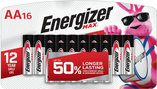 Front. Energizer - MAX AA Batteries (16 Pack), Double A Alkaline Batteries - Silver.