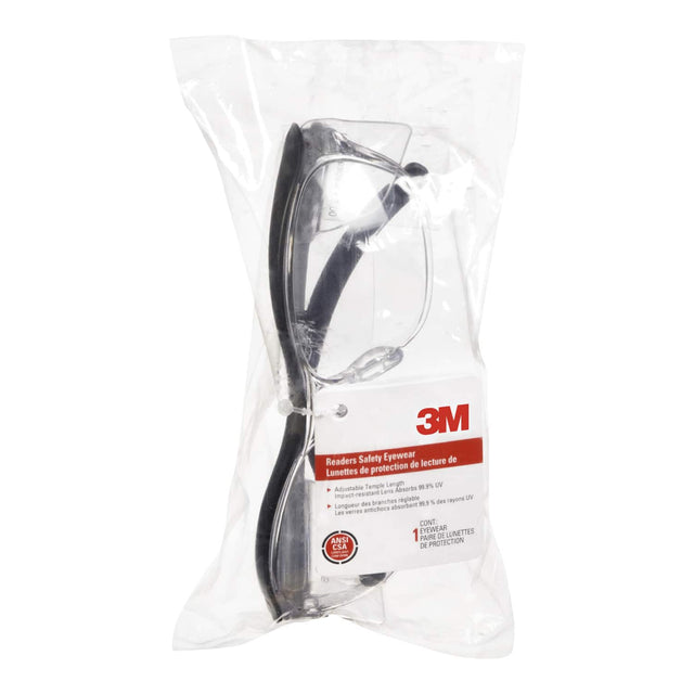 3M Readers Safety Eyewear  
Lecture de protection de Lunettes de Temple Length  
Adjustable  
Impact-resistant Lens Absorbs 99.9% UV  
Longueur des branches  
Les vêtements absorbent les rayons UV  
CONT: EYEWEAR LUNETTES PAIRE DE PROTECTION  
ANSI CSA