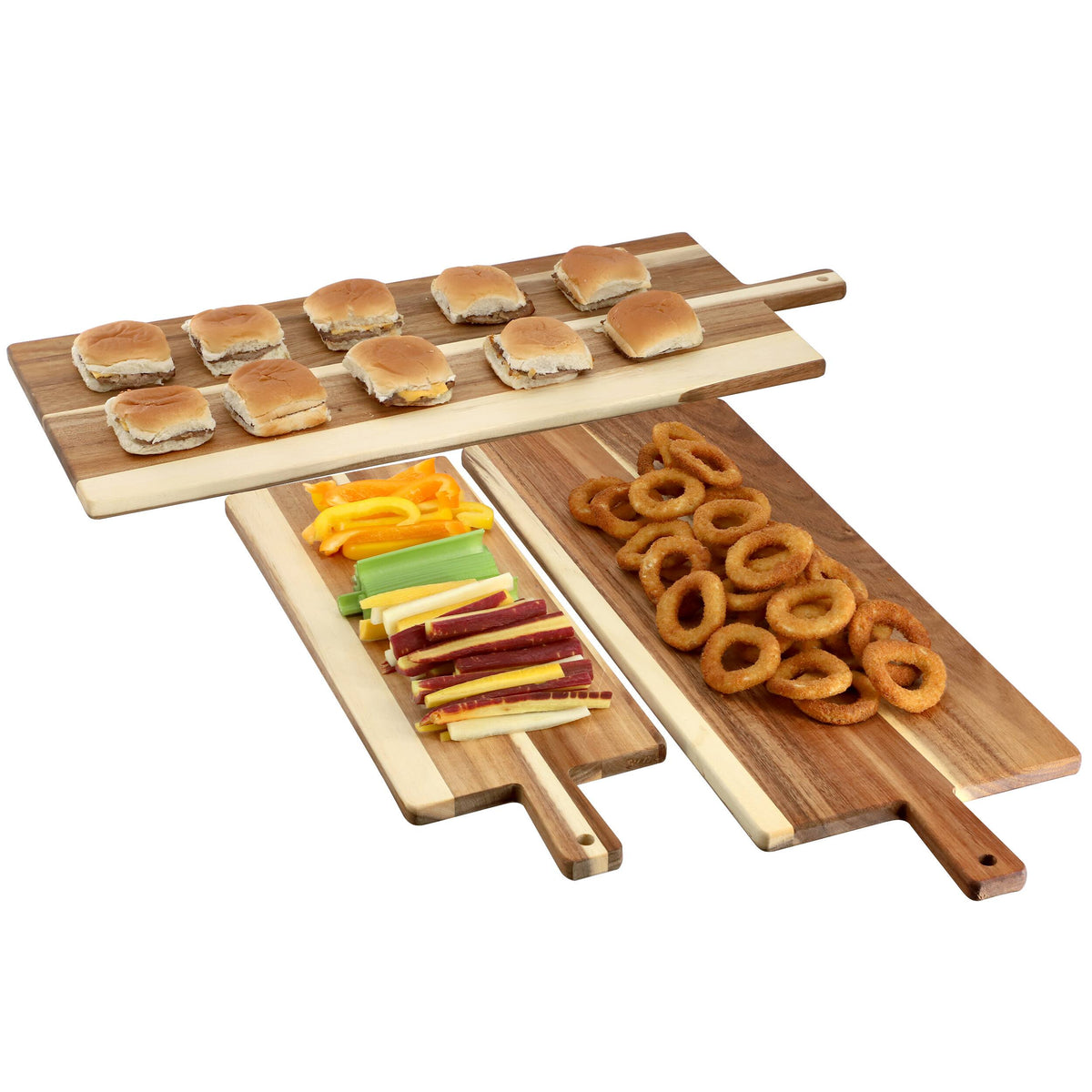 MegaChef - 3 Piece Acacia Wood Charcuterie Cheese Board Set with Handles - Brown