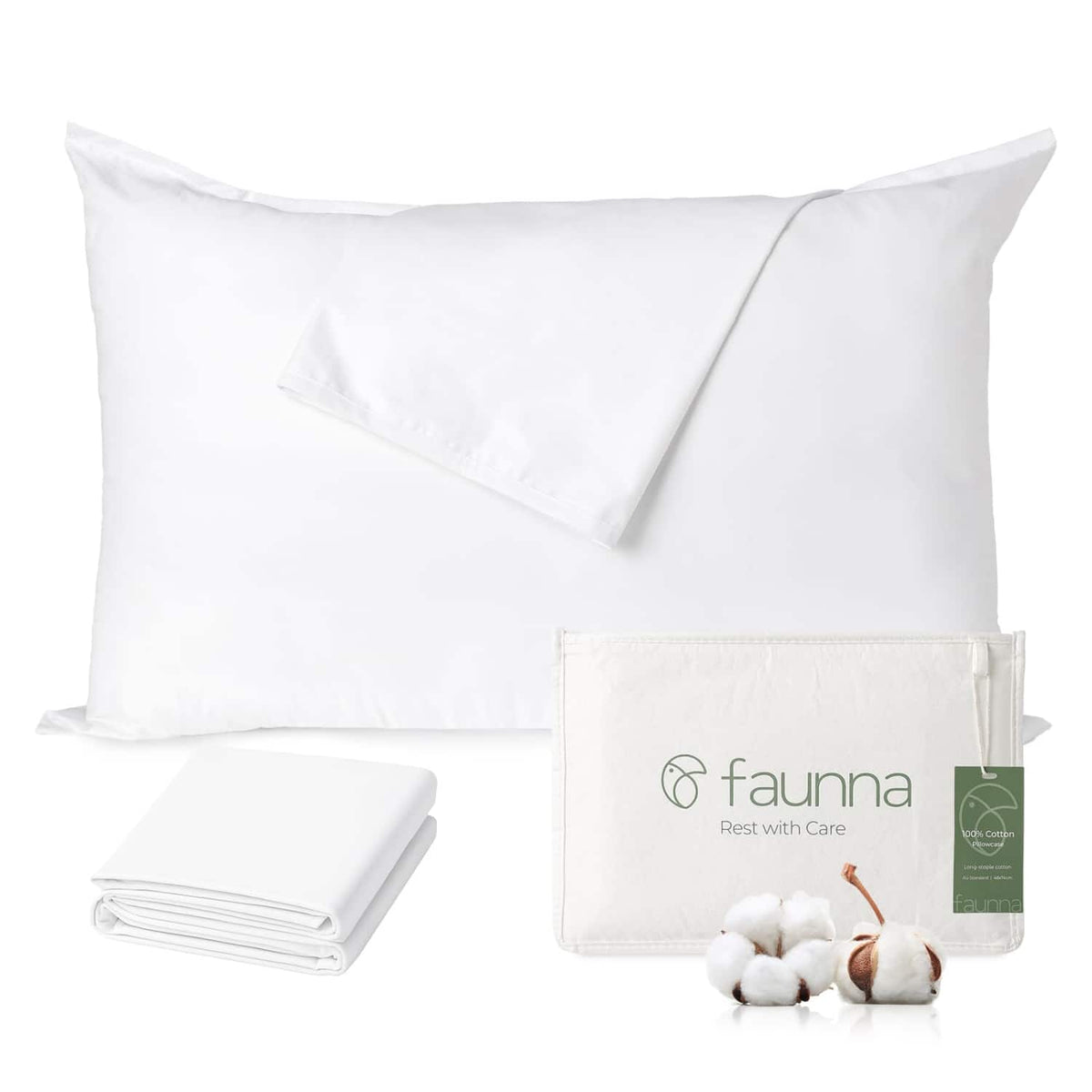 FAUNNA - Queen Size 600 Thread Count Cotton Pillow Protector, Bed Bug & Allergen Resistant, Antimicrobial, Zippered - White