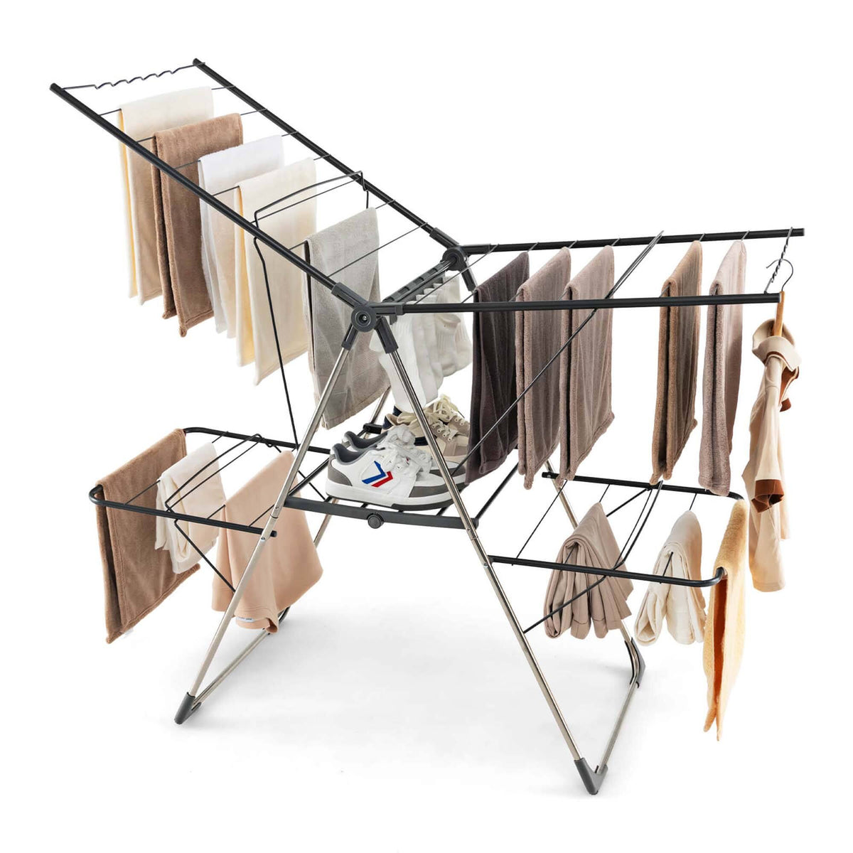 Costway - 2-Tier Clothes Drying Rack with 33 Drying Rails Height Adjustable Gullwings - Silver & Grey