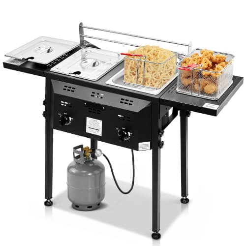 Front. Winado - Deep Fryer Standing Stainless Steel Propane Cooker with Foldable Shelf, Fryer Pot, Baskets for Outdoor Camping Party - Black.