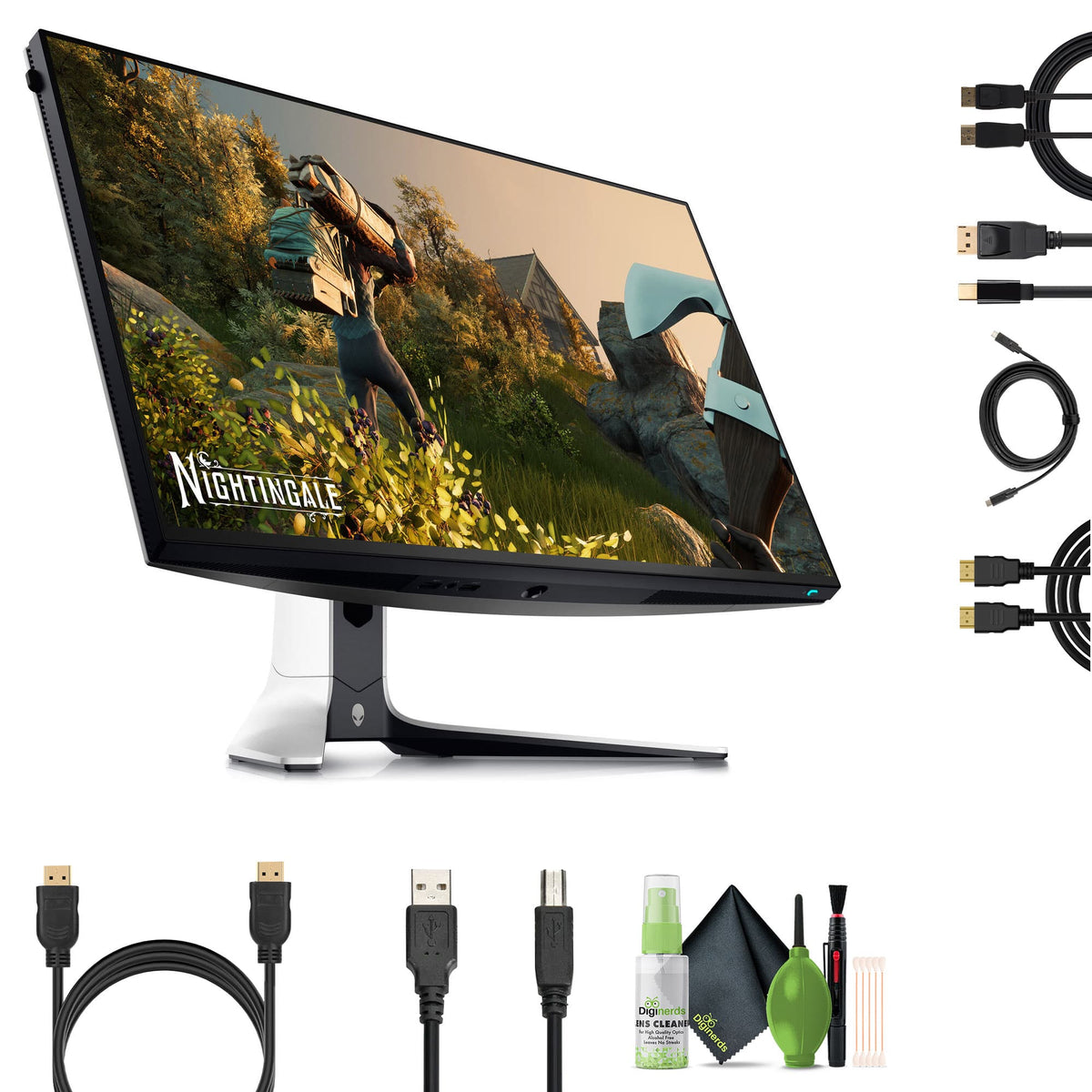 Bundle - Alienware - AW2723DF 27" + USB Printer Cable + HDMI Cable + Cleaning Kit - Lunar Light