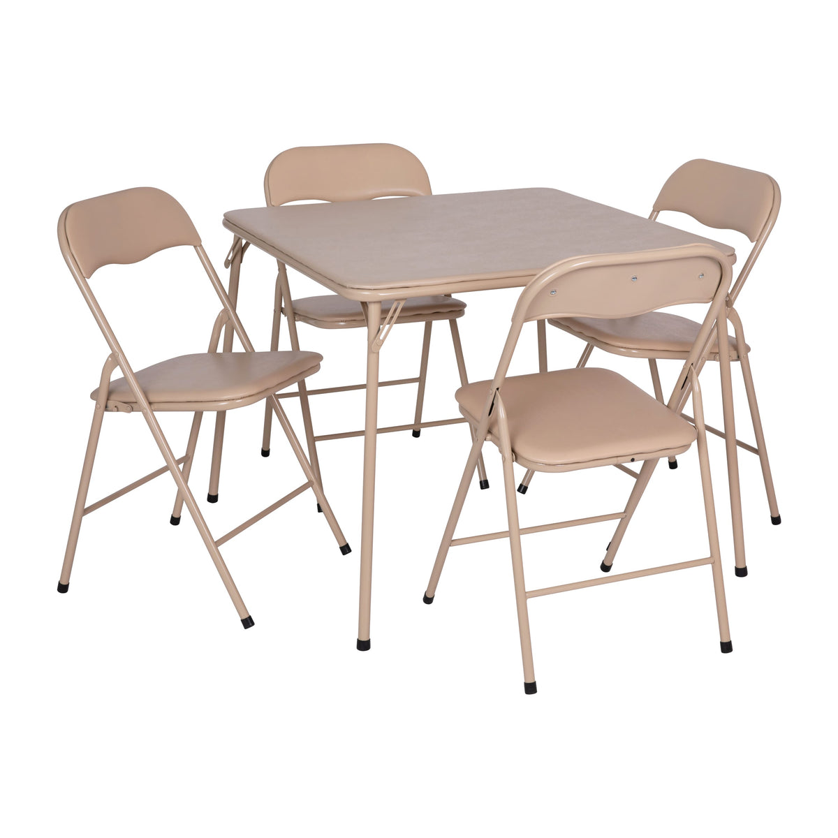 Emma + Oliver - 5 Piece Folding Card Table and Chair Set - Tan