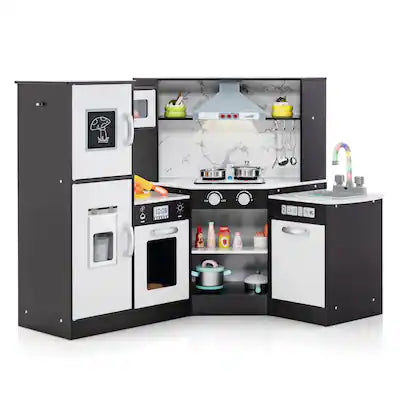 Costway - Kids Corner Kitchen Playset Wooden Pretend Play Toy with Microwave