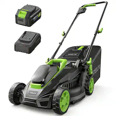Steelite - 13in Electric Cordless Lawn Mower with Brushless Motor & 4.0Ah 21V Battery & 8-Gallon Grass Bag