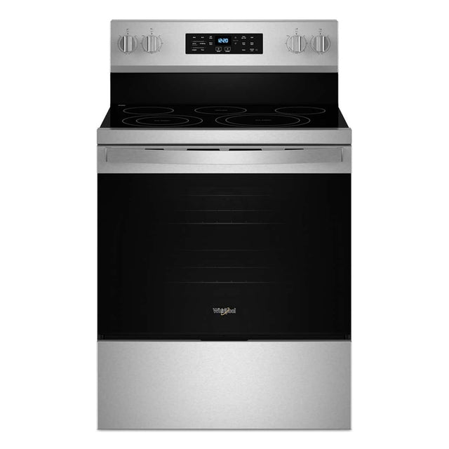 Front. Whirlpool - 30 in. Wide 5 elements 5.3 cu. ft. Freestanding Electric Range with Air Cook Technology, No Preheat Air Fry, Self Clean - Stainless Steel.