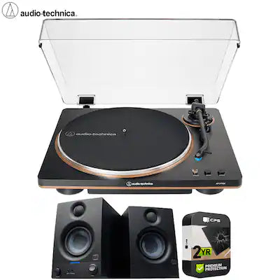 Audio-Technica - Fully Automatic Belt-Drive Turntable Bronze with Speaker Bundle