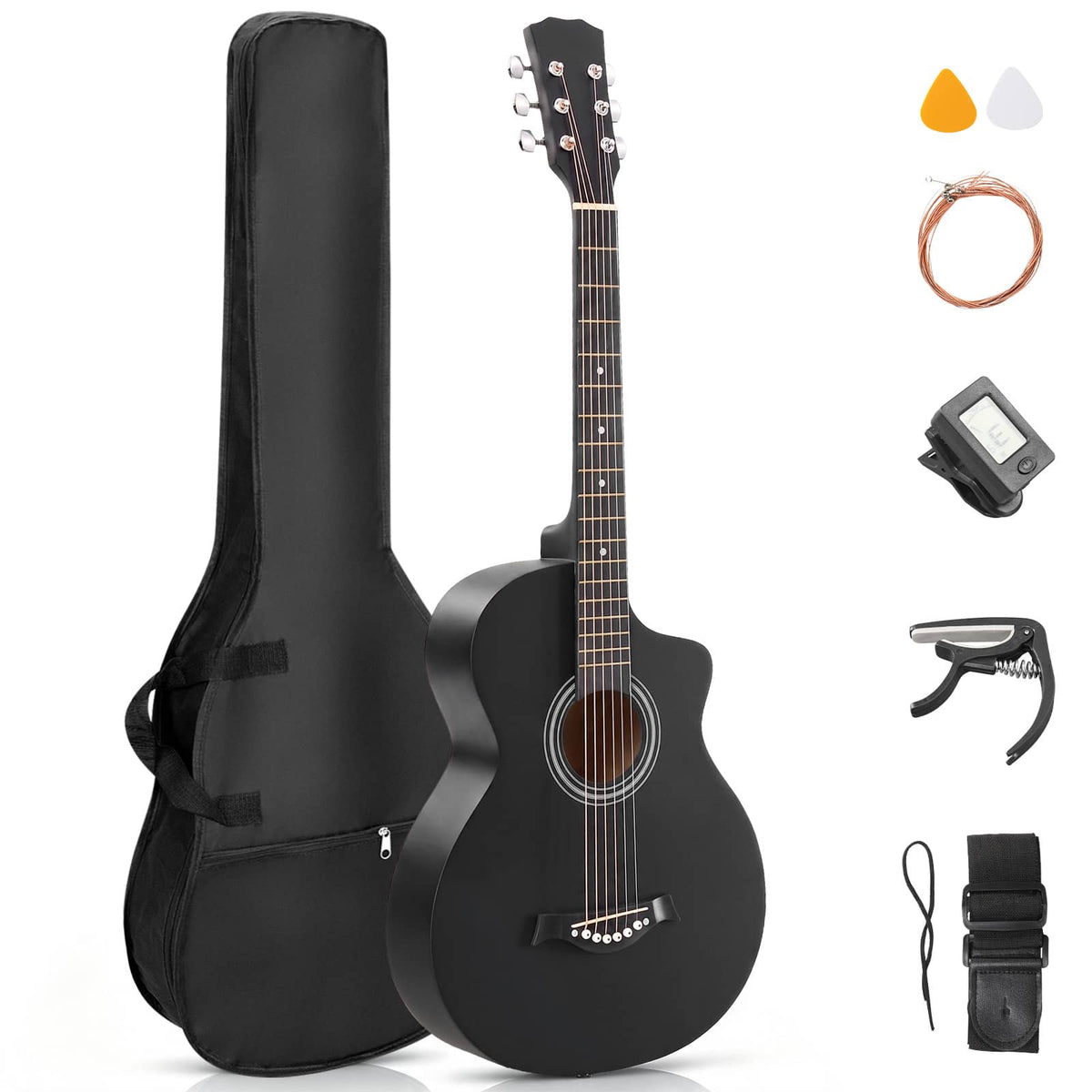Winado - 38 Inch Acoustic Guitar with Gig Bag for Beginner  Guitars Kit with Extra Strings, Strap, Picks, Capo