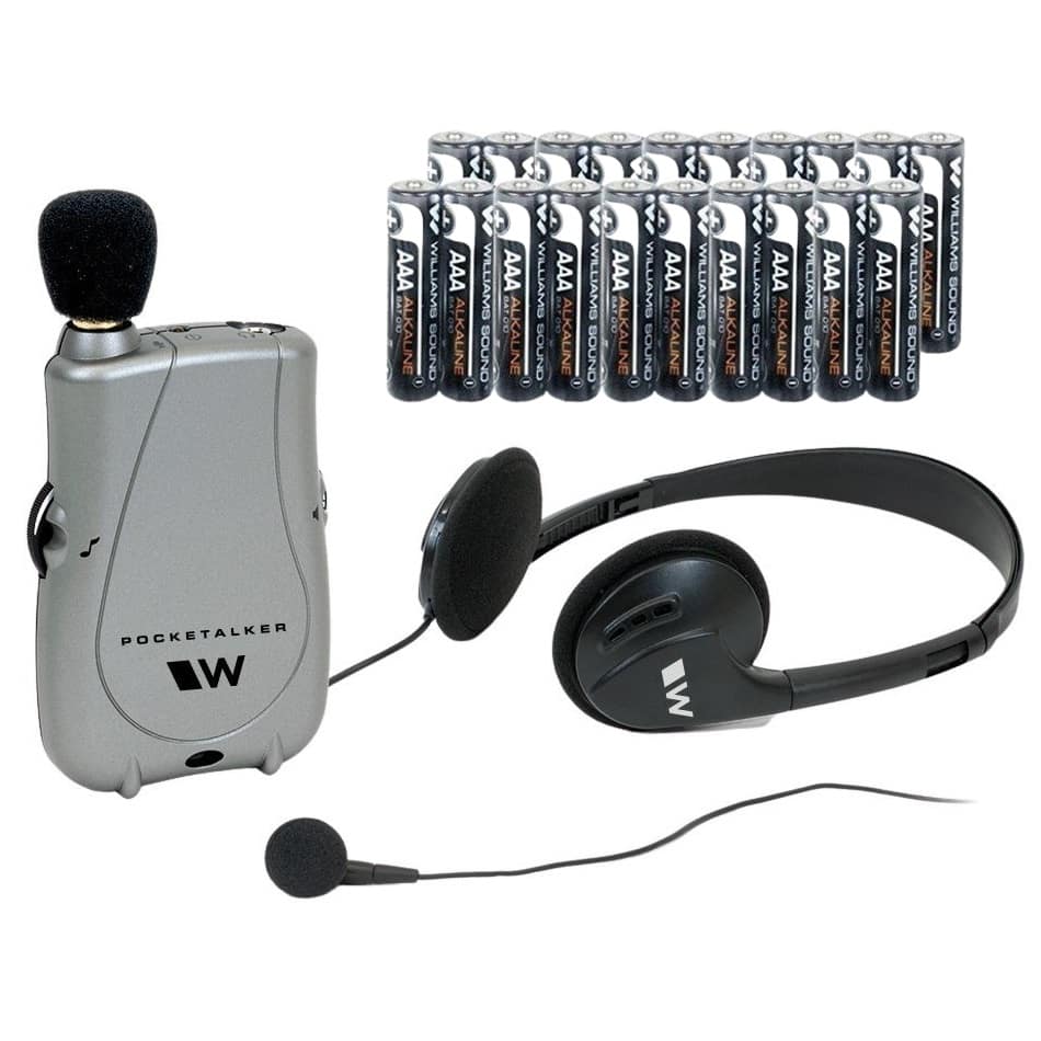 Williams Sound - Pocketalker Ultra Personal Sound Amplifier Duo Pack System + Year Supply of Batteries - Grey / Silver