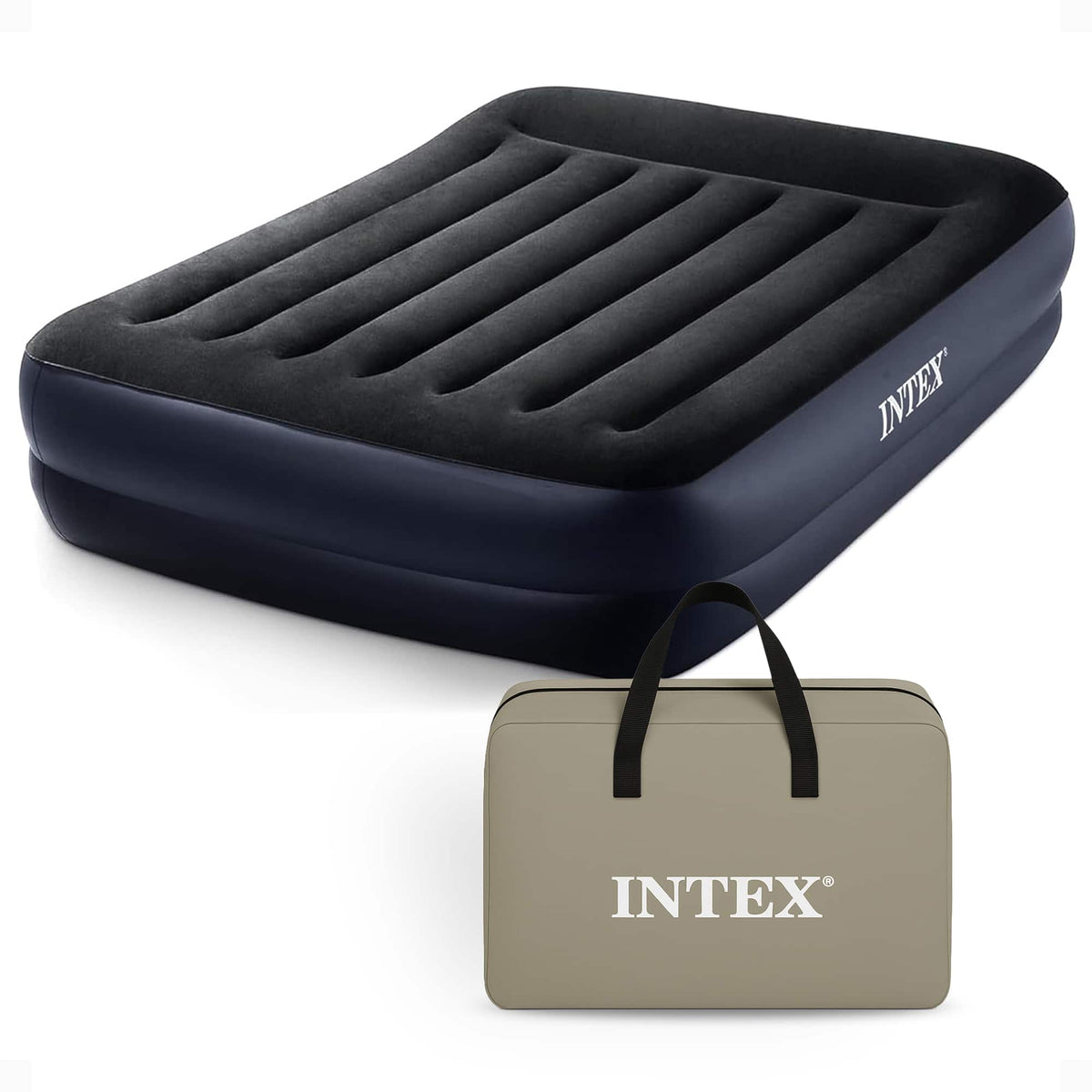 Intex - 64123ED Air Mattress, Dura Beam Plus Pillow Rest w/ Built in Pump, Queen - Black