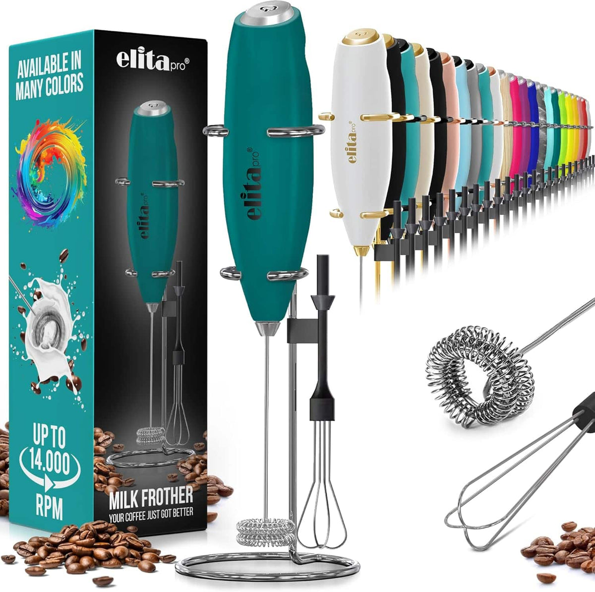 Zulay Kitchen - Elita Pro Ultra High Speed Double Whisk Milk Frother & Drink Mixer with Egg Beater - Dark Teal