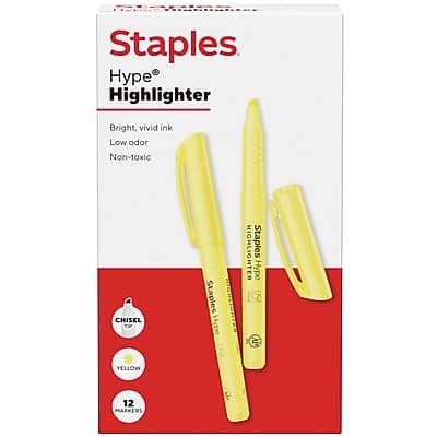 Staples - Hype Stick Highlighter, Chisel Tip, 12/Pack - Yellow