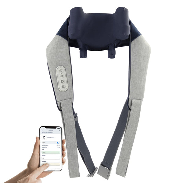 Miko - Wave Massager with App Control, Ergonomic Design, Adjustable Heat, Intensity & Massage Modes, Hands-Free Relief - Grey/Blue