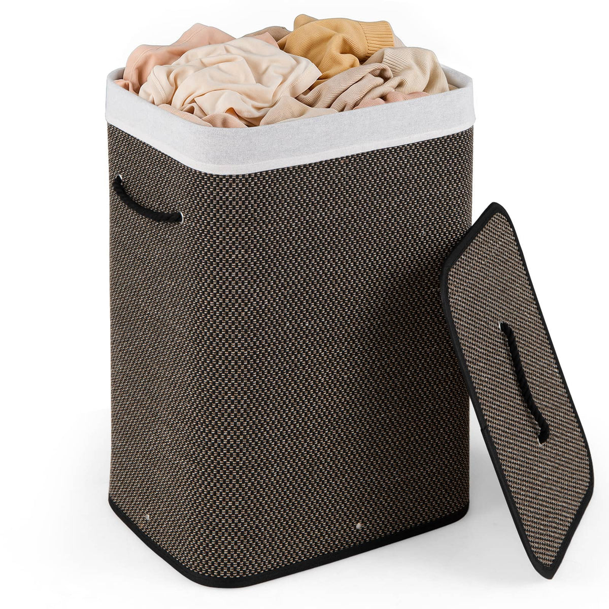 Costway - 19 Gal Capacity Clothes Hamper Bamboo Laundry Hamper with Removable Liner - Black
