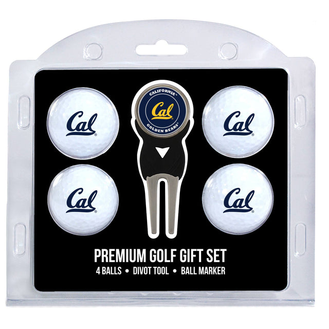 Cal  
CALIFORNIA  
GOLDEN BEARS  

PREMIUM GOLF GIFT SET  
4 BALLS • DIVOT TOOL • BALL MARKER