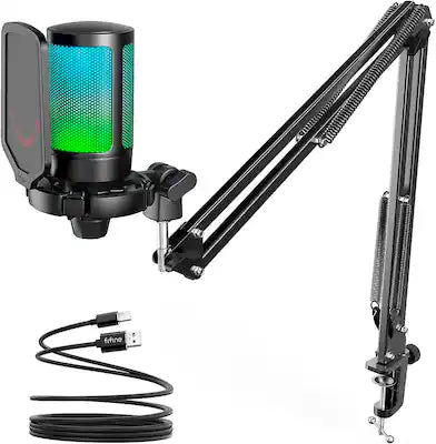 FIFINE - Gaming Microphone and Stand Bundle - USB Cardioid Condenser with RGB