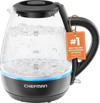 Chefman - 1L Electric Tea Kettle with LED Lights, Automatic Shut Off, Removable Lid, Boil-Dry Protection
