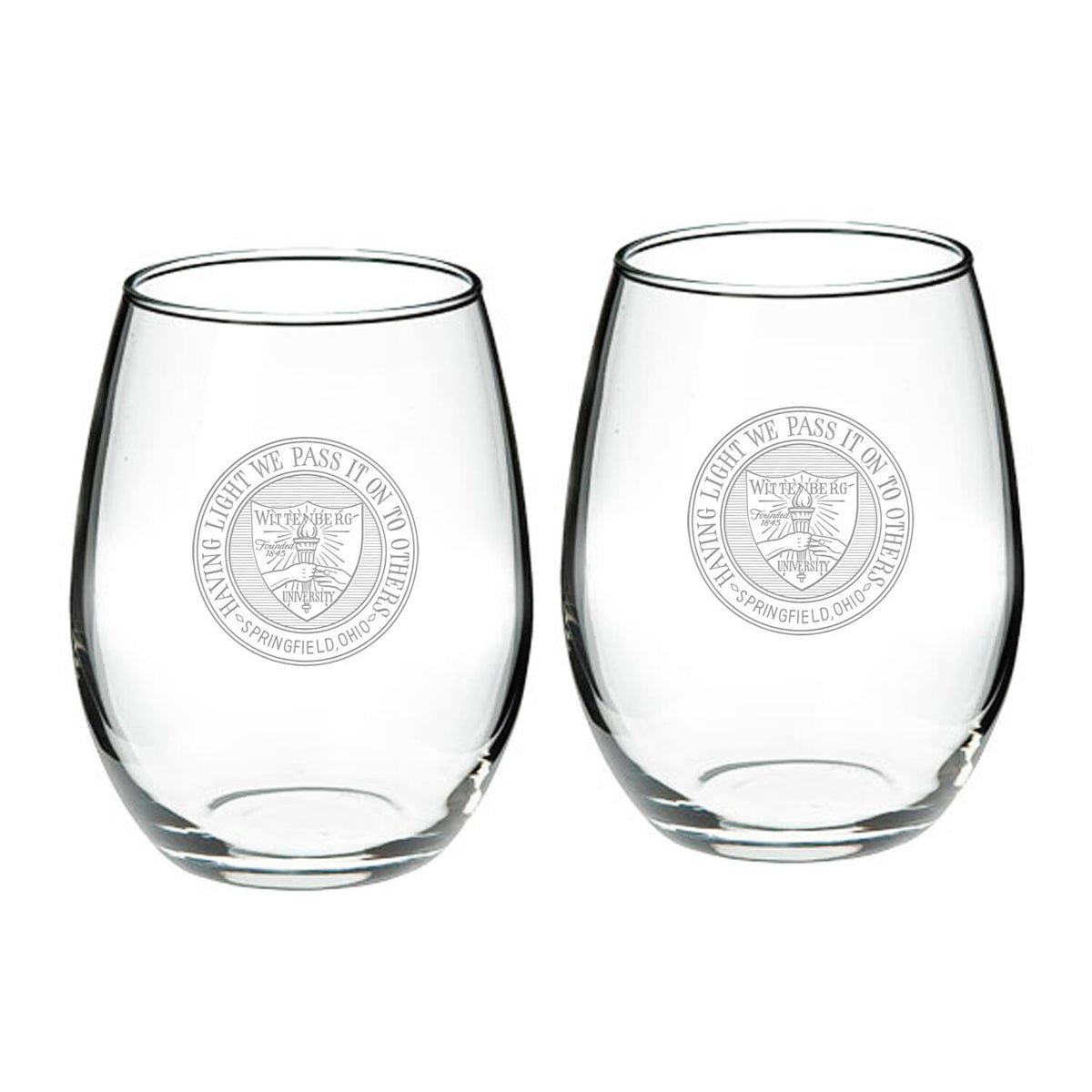 Jardine - Wittenberg University Tigers Logo 21oz. 2-Piece Stemless Wine Glass Set - Multicolor