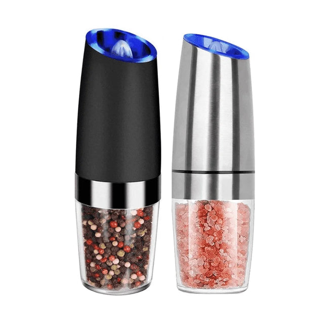 Front. COWIN - Electric Salt and Pepper Grinder Set of 2 LED Light Battery Operated Adjustable Coarseness - black.