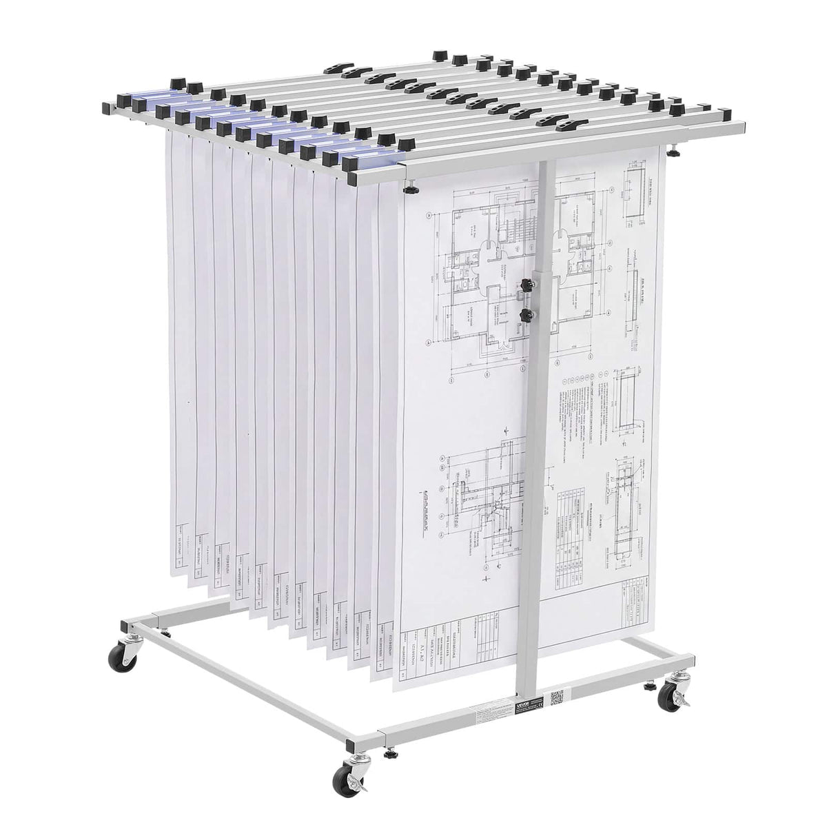 VEVOR - Blueprint Storage Rack, Steel, Mobile Adjustable Blueprint Holder, Vertical Drawing Rack with Wheels - Light Gray