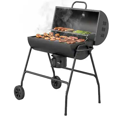 Outsunny - Barrel Charcoal BBQ Grill, Barbecue with 420 sq.in. Cooking Area, Wheels
