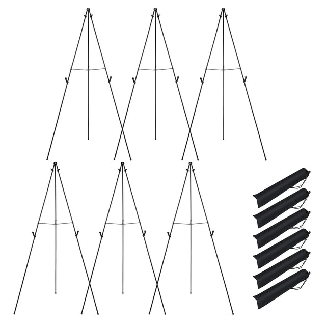 Front. Gymax - Gymax 6-Pack Tripod Display Easels w/Movable Card Slots Anti-slip Foot Pads Carry Bags - Black.
