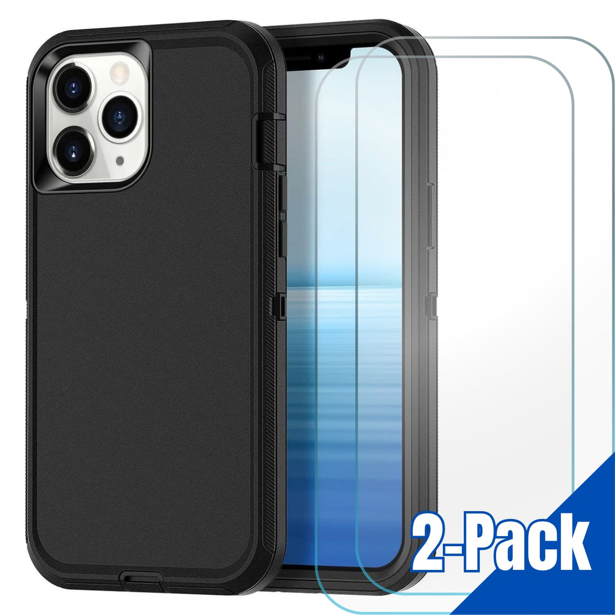 Bundle - Entronix - for iPhone 13 Pro Max - Heavy Duty Case & 2 Clear Screen Protectors - Black