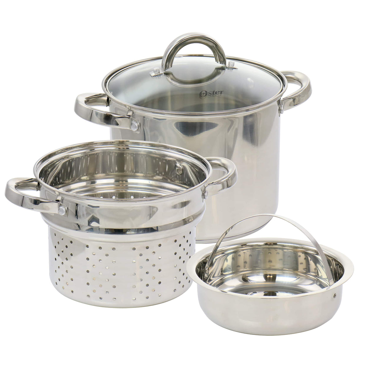 Oster - Sangerfield 5 Quart Stainless Steel Pasta Pot with Steamer Insert and Basket - Silver