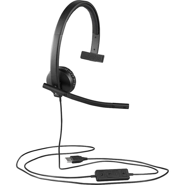 Front. Logitech - H570e Mono Wired Over-ear Headset - Black.