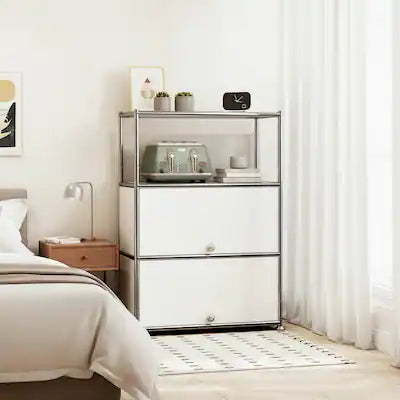 Malletson - 4 Tier Modular Metal Sideboard Buffet Cabinet with Flip Up Doors and Adjustable Feet for Kitchen Dining Room
