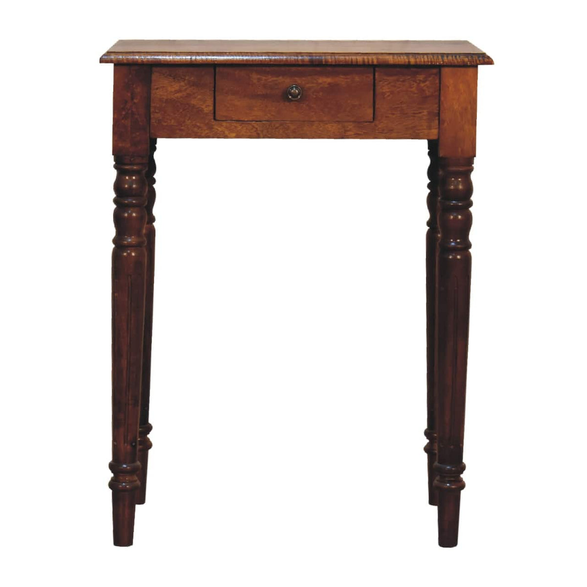 Artisan Furniture - Solid Wood Chestnut Turned Leg Writing Desk, 1 Drawer - Dark Brown