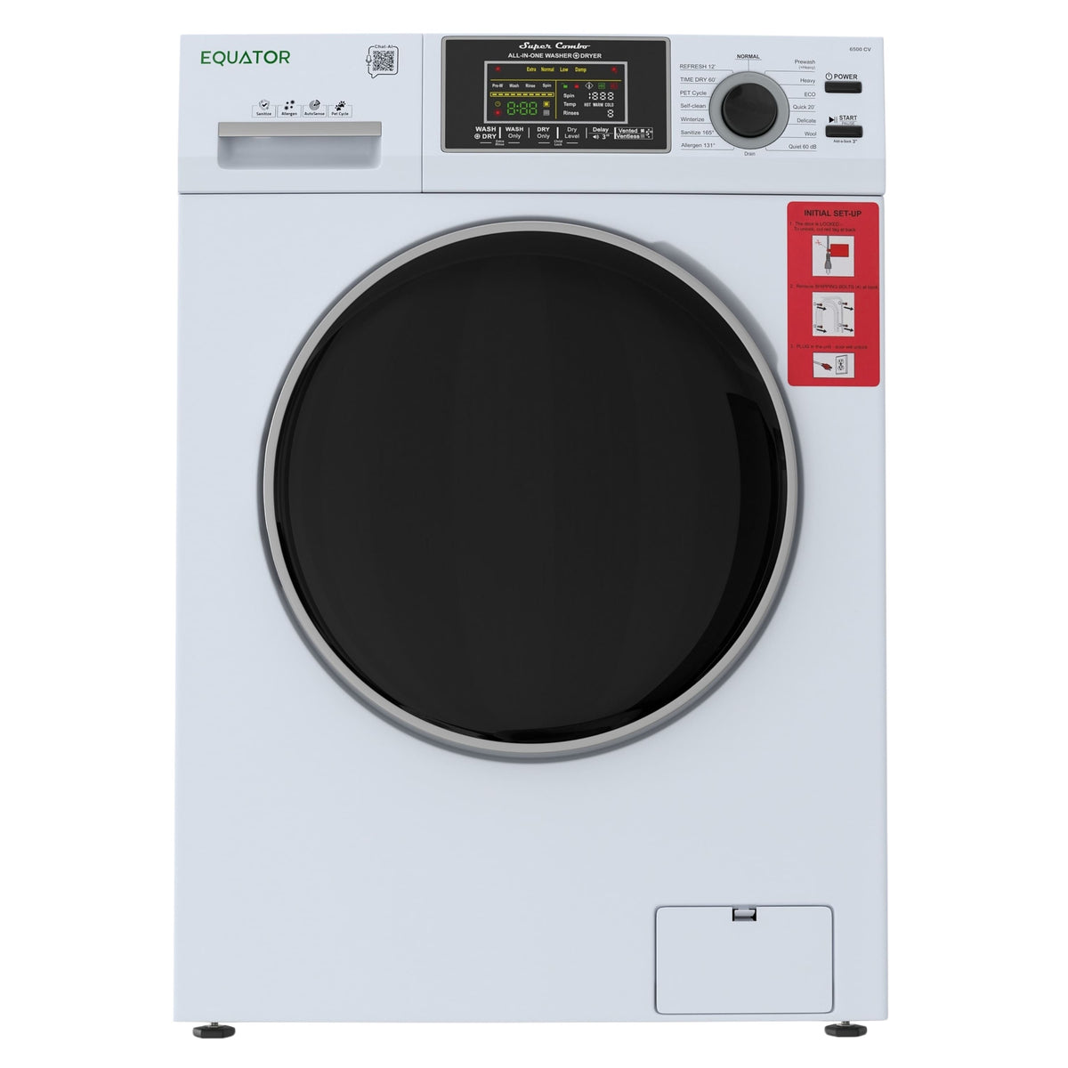 Equator - Max 2.5 cu. ft. VENTLESS/VENTED Convertible All-in-One Combo Washer Dryer - PET, Sensor Dry, 110V - EZ 6500 - White