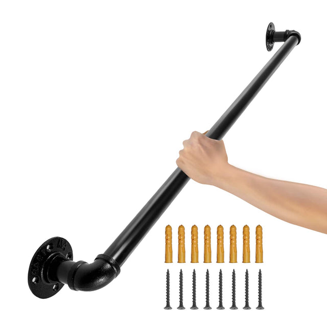 Front. VEVOR - Pipe Stair Handrail, 2FT Staircase Handrail, 440LBS Load Capacity Carbon Steel Pipe Handrail, Industrial Pipe Handrail - Black.