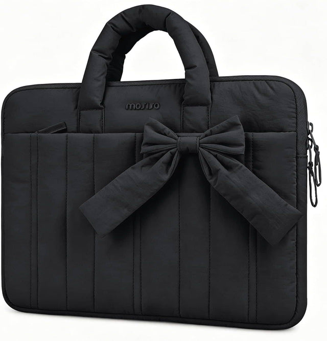 Front. mosiso - Puffy Laptop Sleeve 13-13.3 Inch, Laptop Carrying Case with Handle for MacBook Air Pro Neo 13 14 HP Dell ASUS Lenovo - Black.