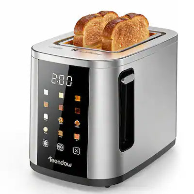 Teendow - 2-Slice Touchscreen Toaster, 800W Stainless Steel, Extra-Wide 1.5" Slots, 6 Bread Modes, 6 Shade Settings