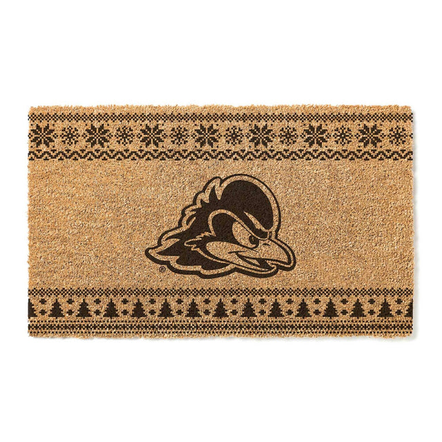 Front. Jardine - Delaware Fightin' Blue Hens 18" x 30" Holiday Coir Doormat - Brown.