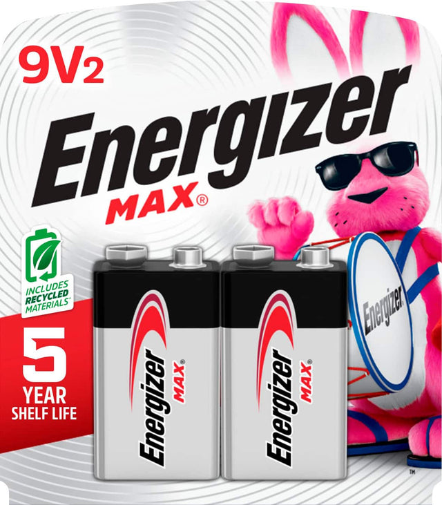 Front. Energizer - MAX 9V Batteries (2 Pack), 9 Volt Alkaline Batteries - Silver.