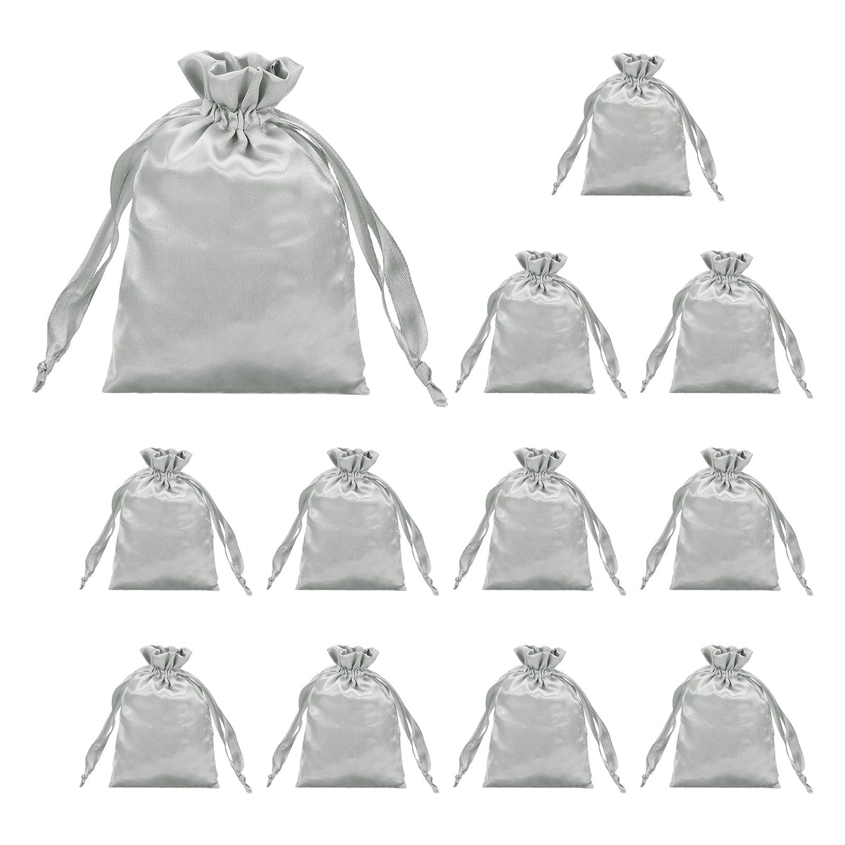 Unique Bargains - 12pcs Satin Gift Bags with Drawstring, 3.9"x5.9" Party Wedding Jewelry Drawstring Pouch Mini Gift Wrap - Gray