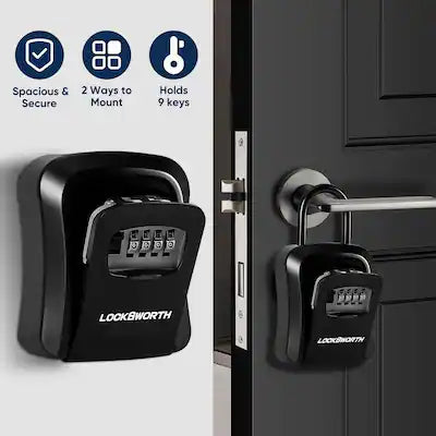 Locksworth - Key Lock Box, 9 keys Wall Mounted Lock Box with Shutter for Keys Outdoor, Lockboxes for Realtors Home Office