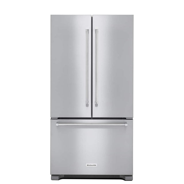 Front. KitchenAid - 36 in. Wide 22 cu. ft. Counter Depth French Door Refrigerator with Interior Dispense .- Stainless Steel - Stainless Steel.