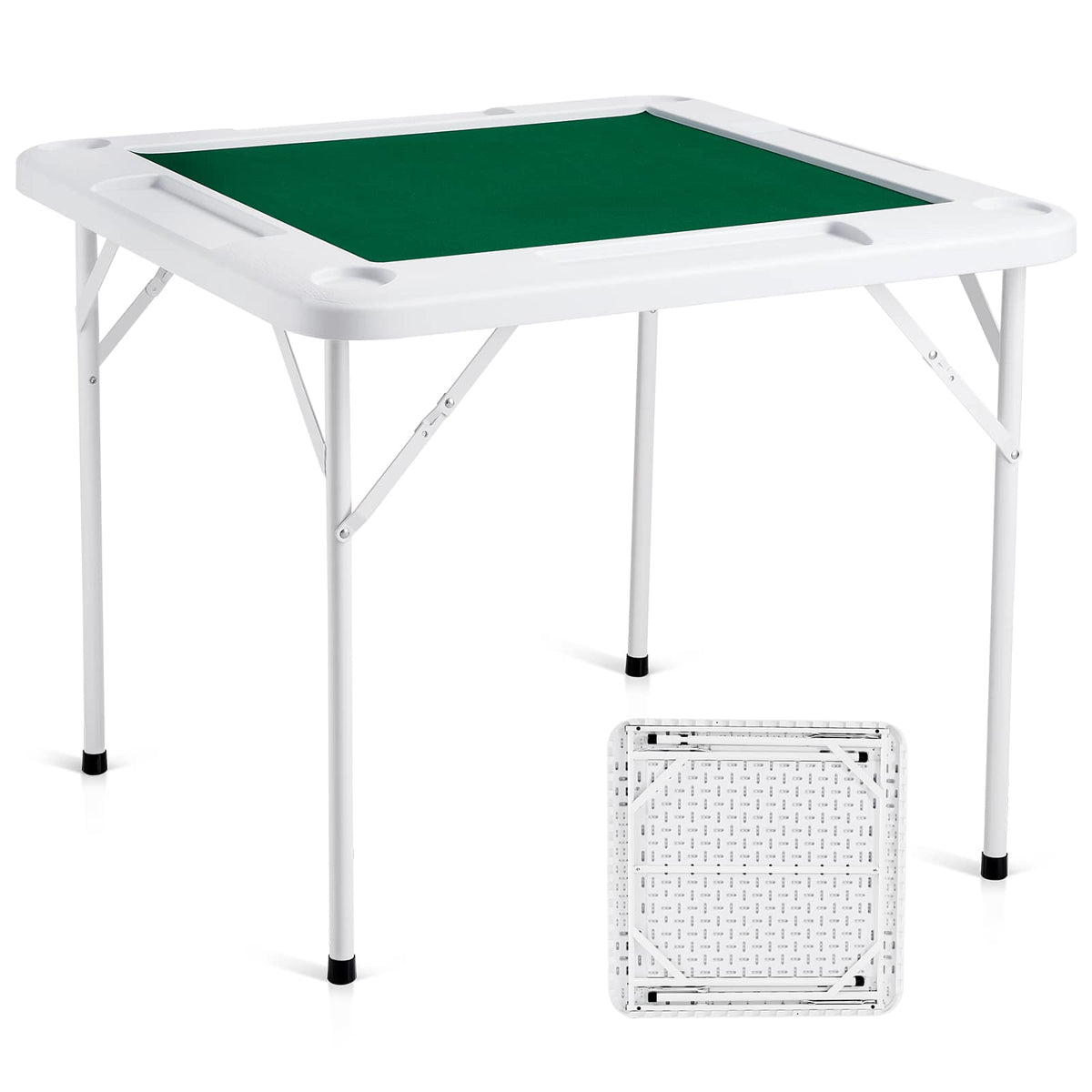 VEVOR - Mahjong Table,4 Player Folding Domino Table with Wear-Resistant Green Tabletop,Portable Square Card Table,35.4x35.4-inch - White