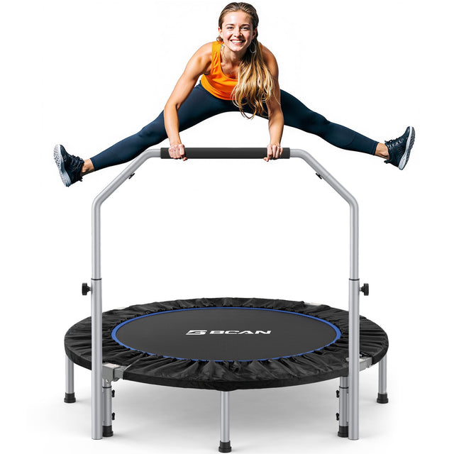 Front. BCAN - SP2 48" Rebounder Trampoline Max Load 440lbs, Fitness Rebounder with Adjustable Foam Handle - black.